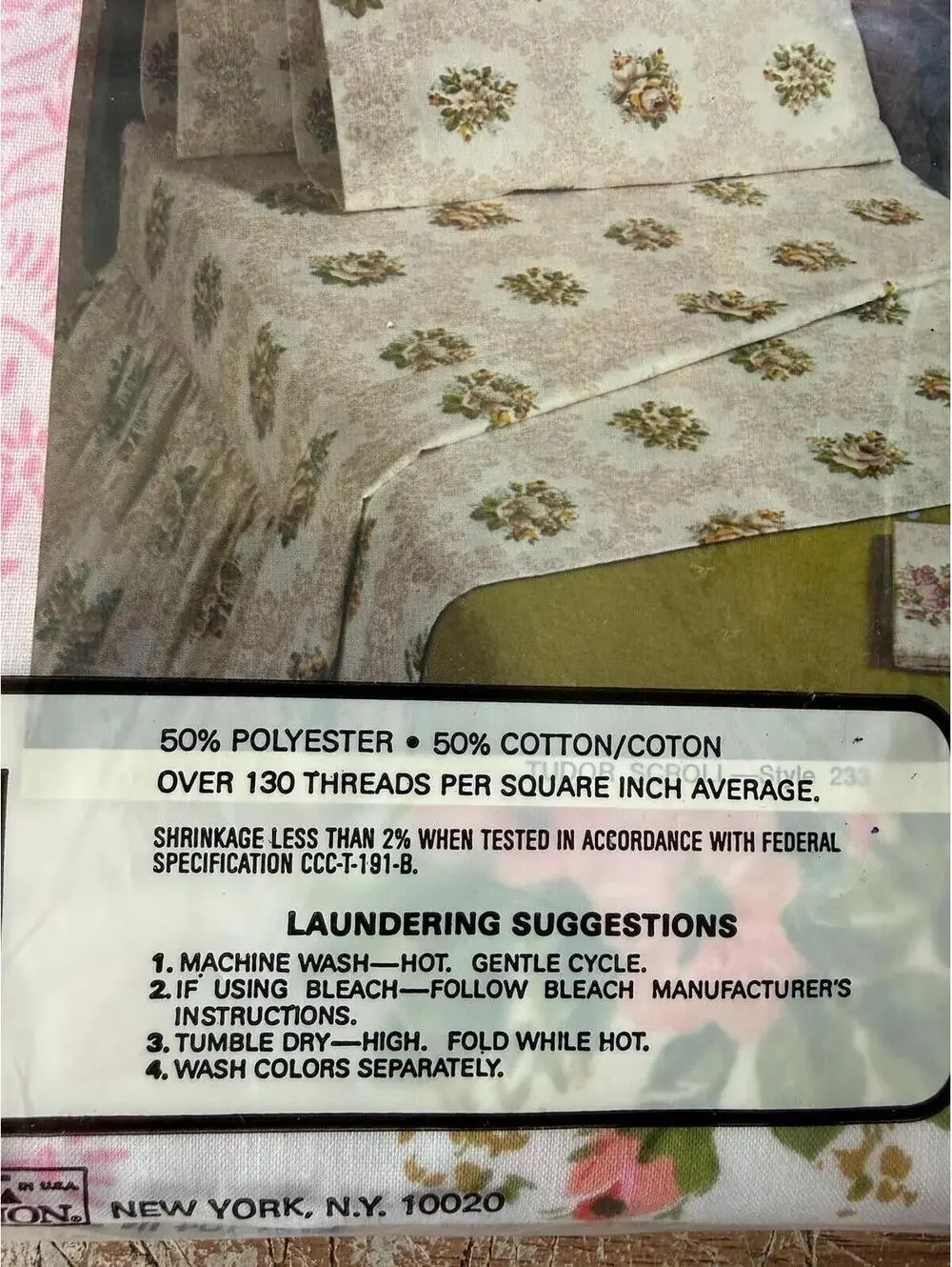 Vintage Cannon Monticello Two Full Flat Sheets Pillowcases Pink Roses Muslin NOS